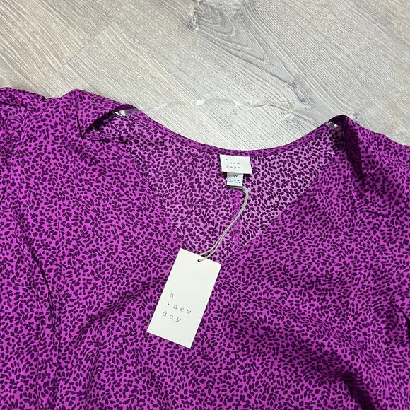 A New Day Women's Plus Size Purple Printed Bishop Long Sleeve Shirt - 1X - NWT - Picture 3 of 8